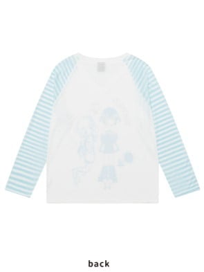 And Light Long Thin V-neck Blue/Pink Girl Top With Cartoon Sleeves Print Patterns Striped