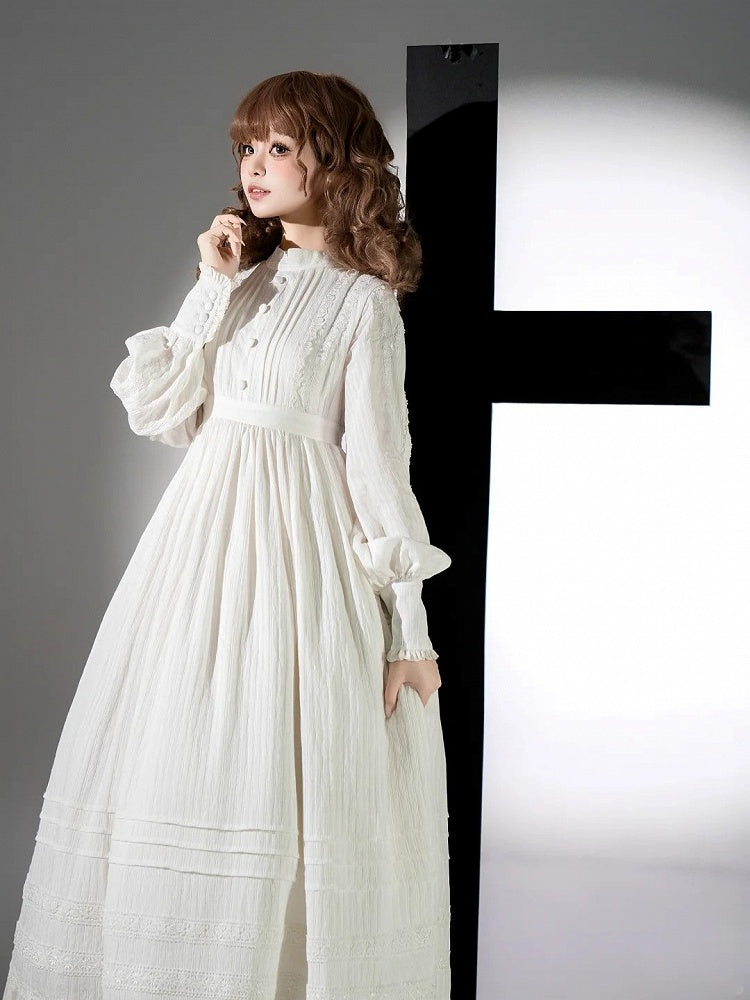 Gothic All Waist Dress Long Shiro High Sleeves Lolita White