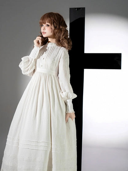 Gothic All Waist Dress Long Shiro High Sleeves Lolita White