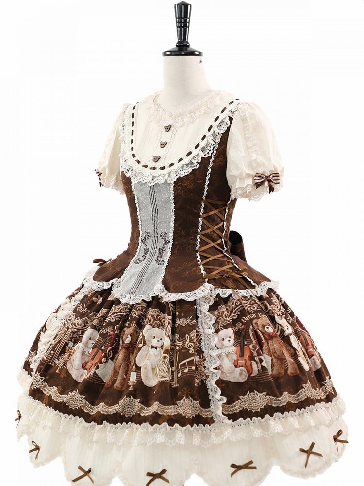 Gorgeous Doll Style Bear Symphony Theme OP with Lace Trim & Bow Accent - Twin Bear Original Design