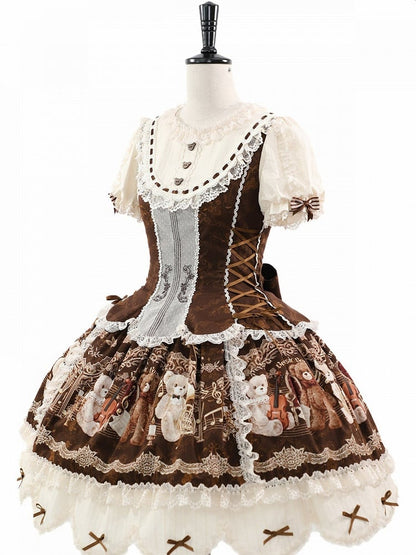 Gorgeous Doll Style Bear Symphony Theme OP with Lace Trim & Bow Accent - Twin Bear Original Design