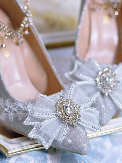 Silver Pointed Toe Heels with Crystal Details - One Night Language