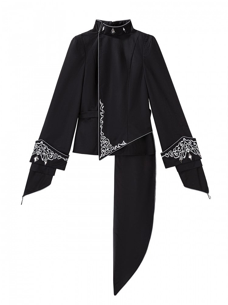 Design Asymmetrical Black Embroidered with Ribbon + Top Garters Ouji Shorts Lolita Silver