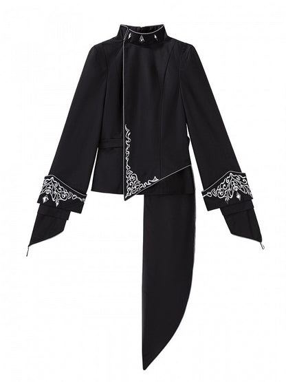 Design Asymmetrical Black Embroidered with Ribbon + Top Garters Ouji Shorts Lolita Silver