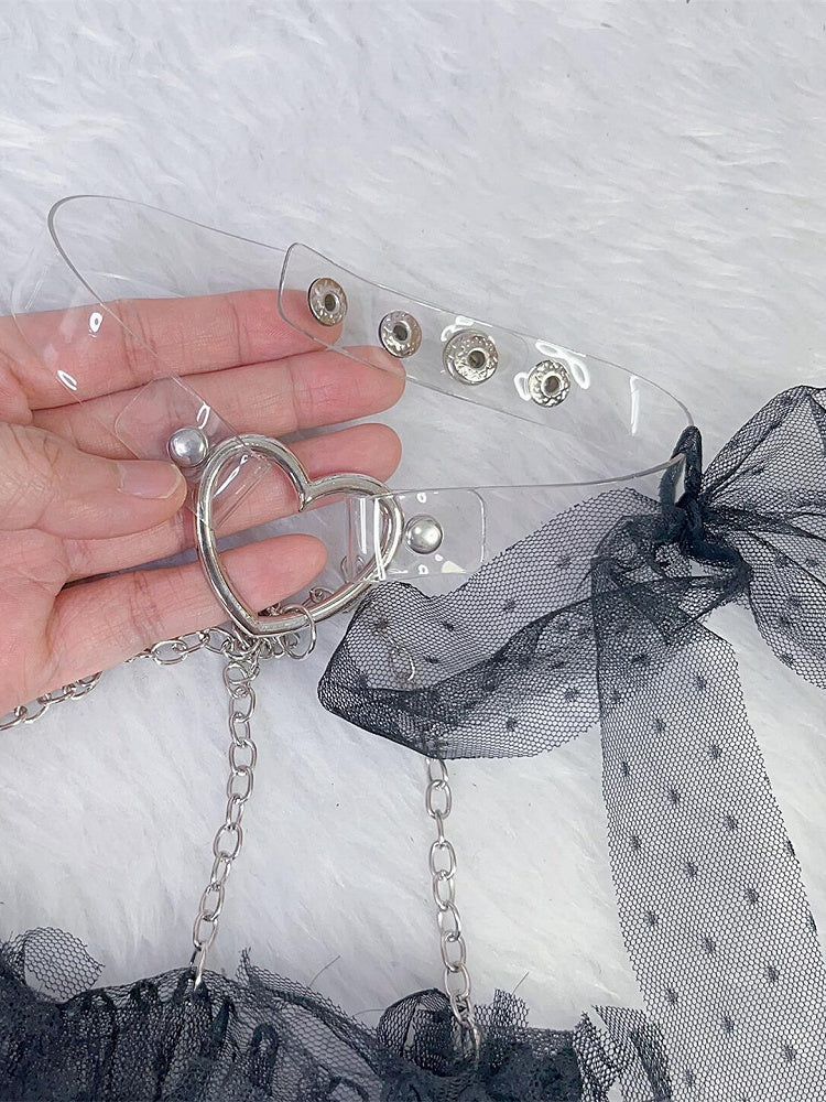 Strumpfband zum Selbstbinden, Herzärmel, Y2K, mit weiß/schwarzen Quasten, Bein verziert