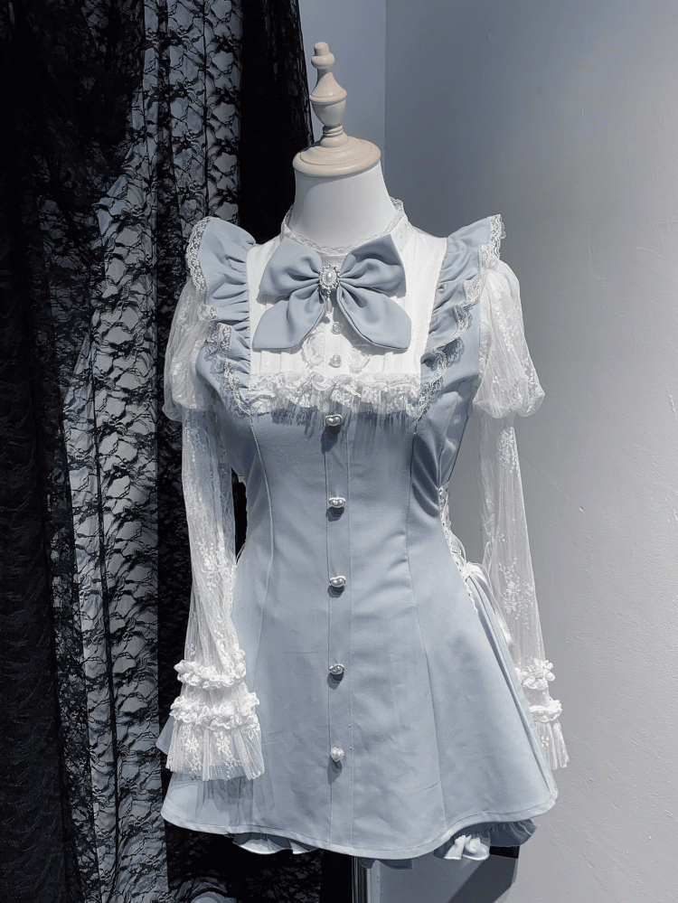 in White Blue/Black Top Light Jirai Juliet Kei Plaid Matching Set: Shorts and Sleeve