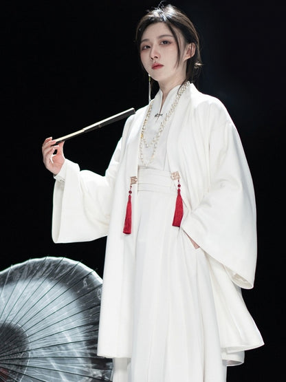in Chain Chinese Unisex White Embroidery Coat Style Tassel Accents Removable