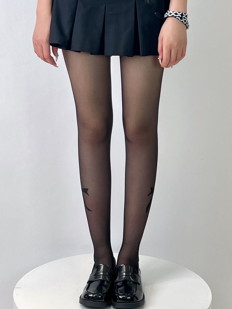 Bowknot Tights Y2K Black Print