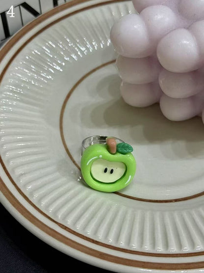 アップルネックレス/イヤークリップ4個/リングオプション グリーン