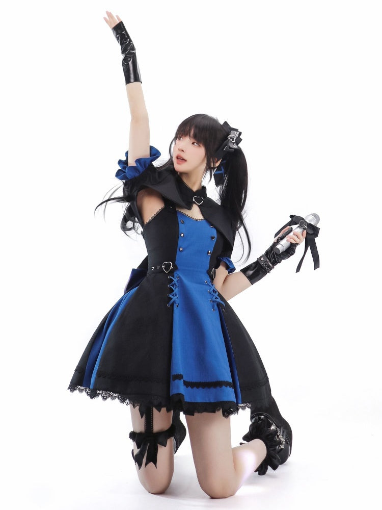 Schwarzes und dunkelblaues Punk Idol Lolita-Kleid Lolita Cropped Top Set