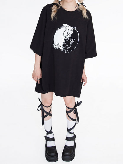 ブラックバニー刺繍オーバーサイズTシャツ