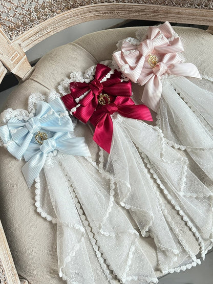 Striped Pink/Red/Blue Lolita Veil Charm and with Golden Hairclip Bow