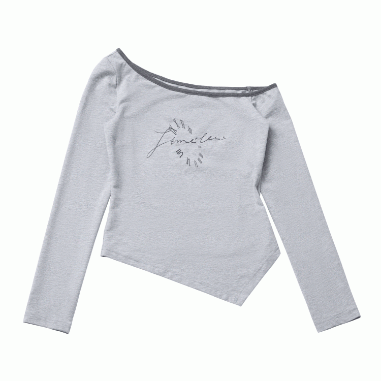 Gray Asymmetrical Neckline and Hem Long Sleeve Top