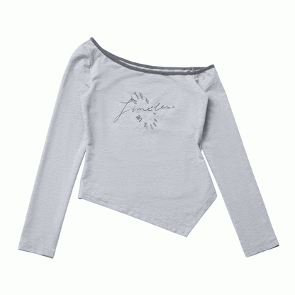 Gray Asymmetrical Neckline and Hem Long Sleeve Top
