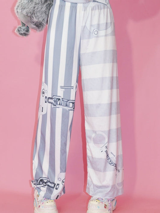 Hose Fashion Pattern Gyaru Grau Gerades Bein Gestreifter Schnitt