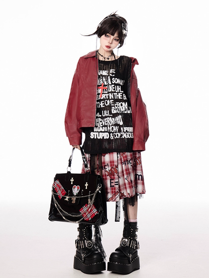 Semi-sheer Coverup Round Neck Vintage Letter Print Black/Apricot