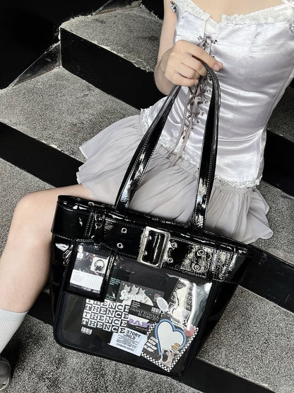 Belt Ita Bag Accent Tote Black with