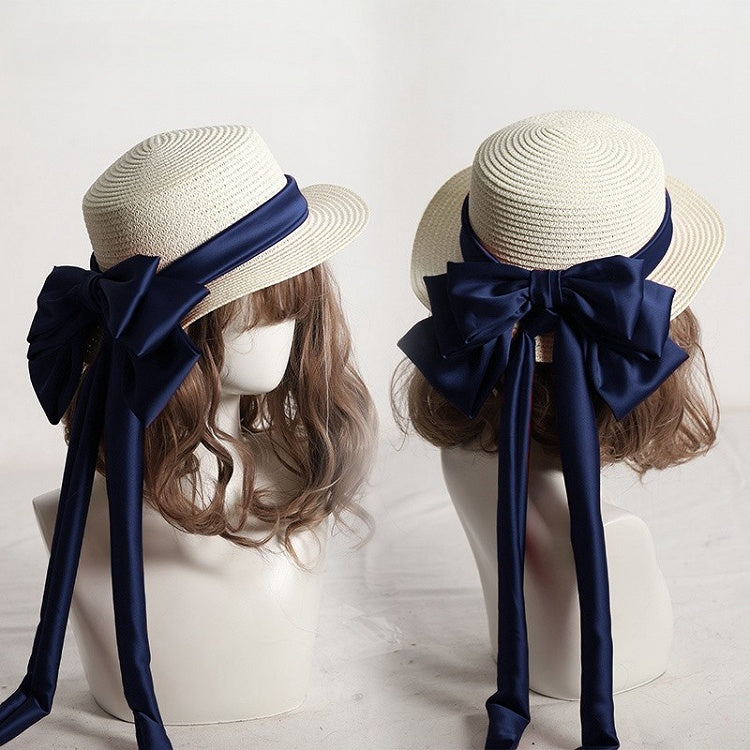 Detachable Lolita Sweet Bowknot Options Double-Layer Straw Color Hat 9 With