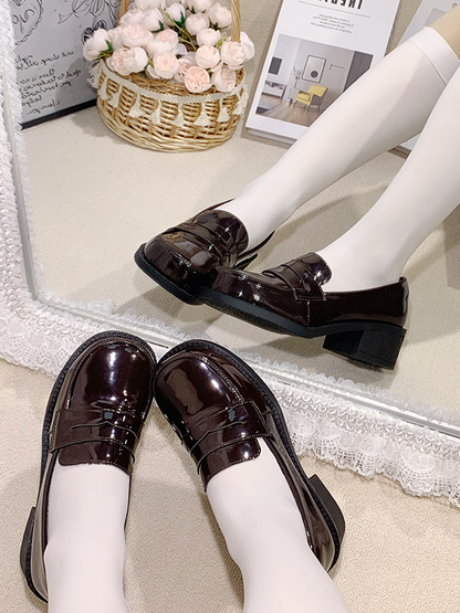 Brown Preppy Style 2.5cm/4.5cm Loafers with Slip-in Fit Design & Plush Inner Lining