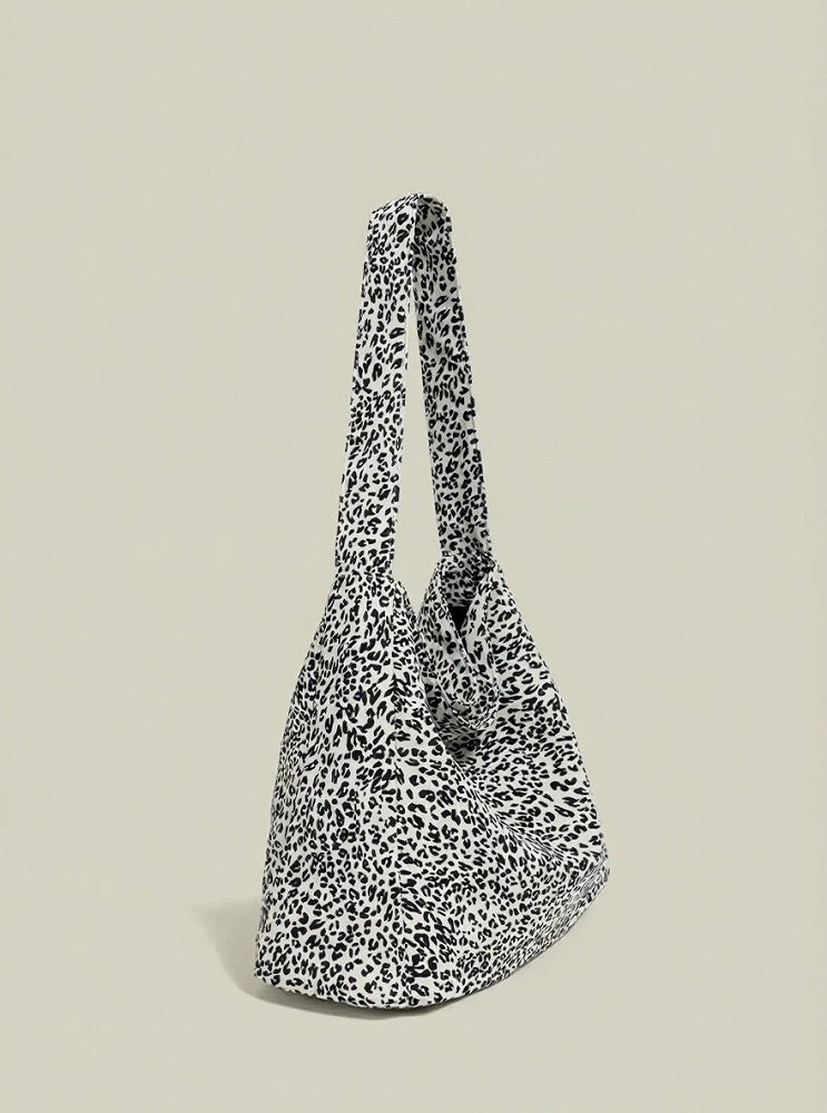 White Print Shoulder and Black Leopard Bag Canvas