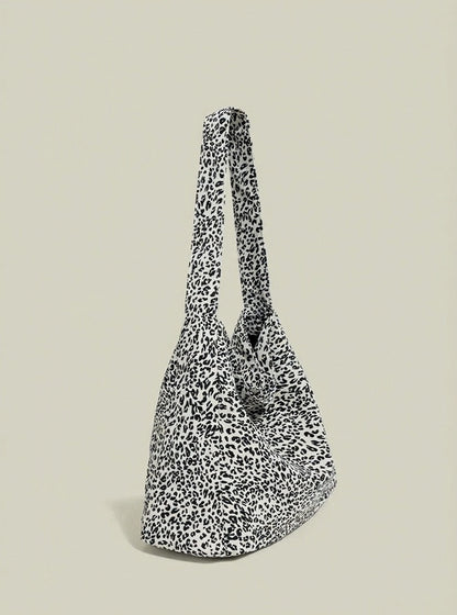 White Print Shoulder and Black Leopard Bag Canvas