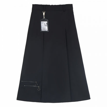 スカート ボックスプリーツ アンクル ブラック ジッパーディテール 長さ