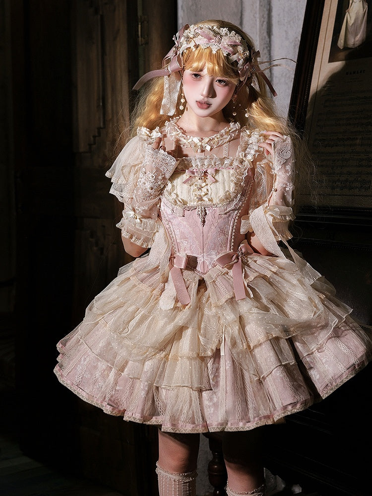 Details Corset Boned Bead Top and Pink Bows with Two