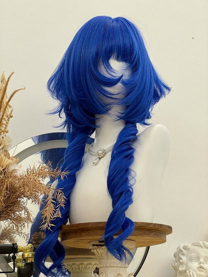 Gothic Blue Long Curly Wig with Full Bangs 72cm - Alice Garden