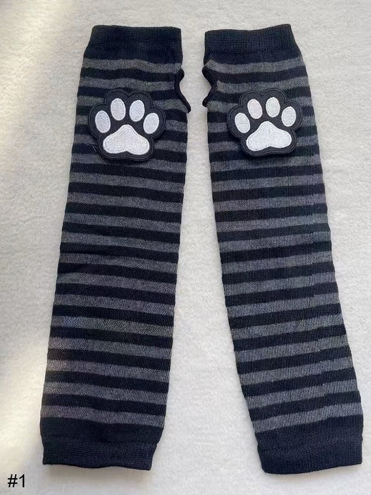 Stripe Pattern Fingerless Gloves in Black and Gray - Post-2000 Gift Shop