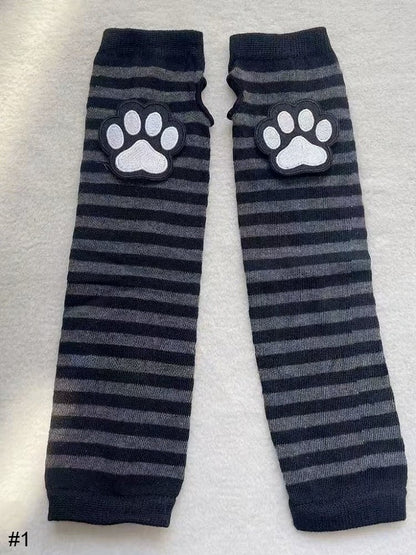 Stripe Pattern Fingerless Gloves in Black and Gray - Post-2000 Gift Shop
