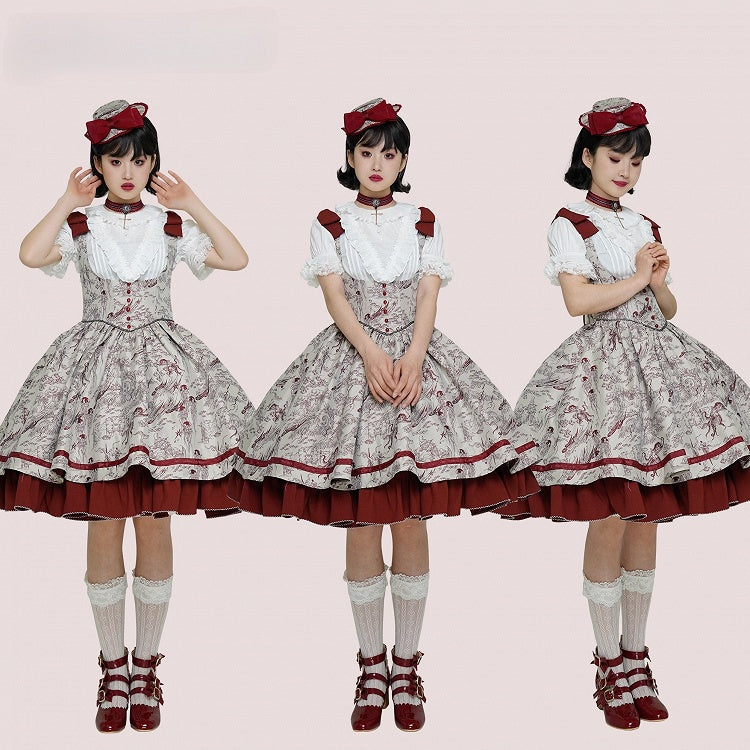 Lolita Waist Under Straps Red Jumper Basque Bust Bowknot Shoulder Skirt