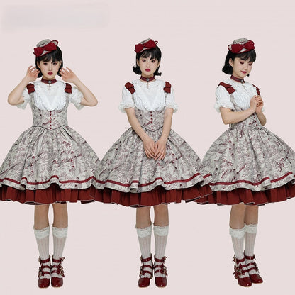 Lolita Waist Under Straps Red Jumper Basque Bust Bowknot Shoulder Skirt