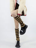 Knit Y2K Yellow Striped Warmers Mid-calf Leg Brown 45cm Style