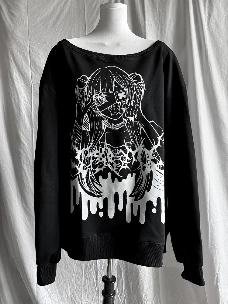 Dark Sweatshirt Style Jirai Kei Girl Oversized Printed