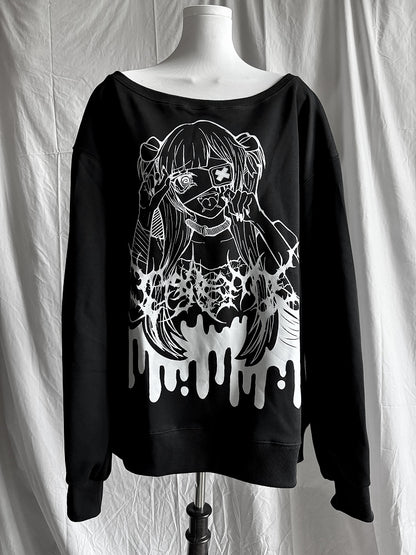 Dark Sweatshirt Style Jirai Kei Girl Oversized Printed