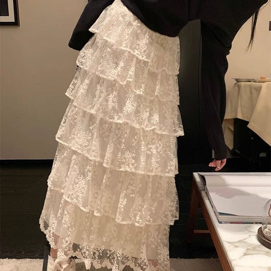 Romantic Long Lace Cake Layer Long Skirt