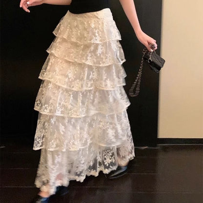 Romantic Long Lace Cake Layer Long Skirt