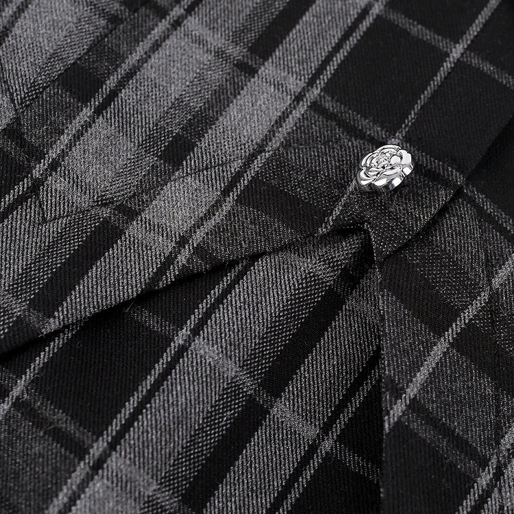 Preppy Black Plaid Faux Two-Piece Pinafore Dress - serendipity