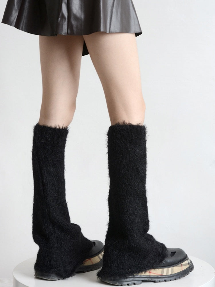 Plush Flared Knitted Leg Warm Warmers Black/White/Gray