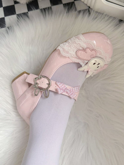 Mary Winged Low-heel/Mid-heel with Lace Patch - Bunny Lolita Buckle Rabbit Trim Pink Janes Sweet
