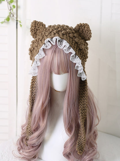 Colors Knitted Lolita Hat Ear - Kitty trimmed Sweet Lace 5
