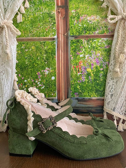 Janes Dark Top Bow at Green Lace - Elegant Toe in Trim Mary Square Lolita