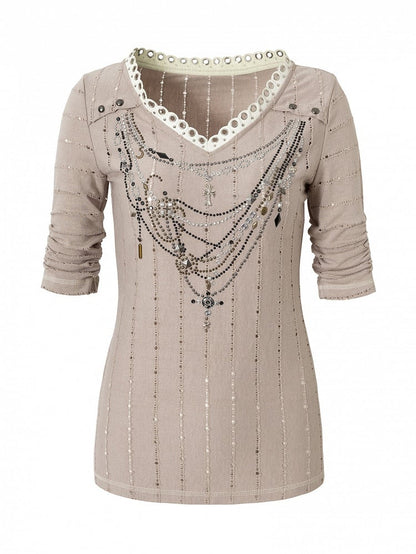 Muster Langer V-Ausschnitt Strass Gestreift Rosa/Blau Ärmel Punk Design Top Halskette Wasteland