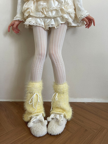 White Pattern Vertical Heart Striped Tights