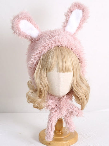 / Hat Plush Ear Bunny Cute Pink Black White