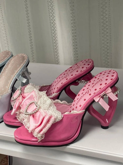 PU Deep Slip-In with Beadwork Bow Design Heel Heart Fit