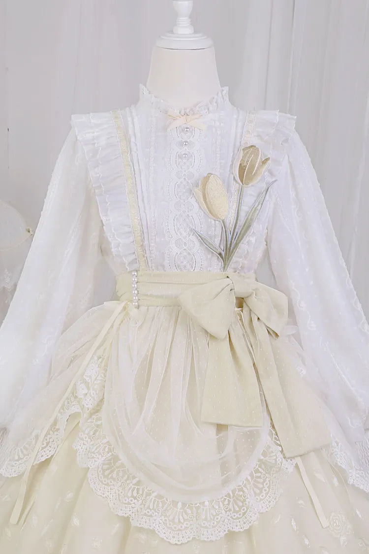 White Embroidery Tulip One Applique and Bodice Piece Yellow