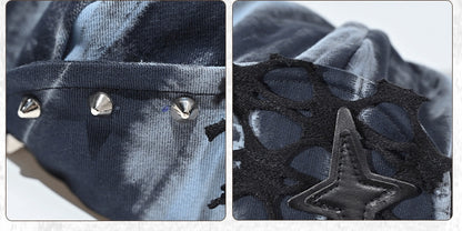 グランジパンクロックスタースタッドブルー＆ブラックタイダイベレー帽