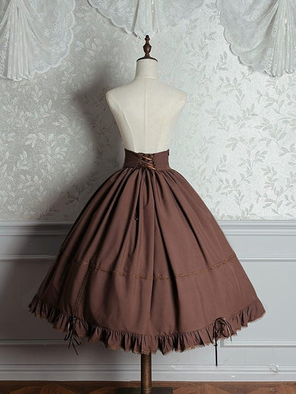 Ruffled Lolita High Boned Brown with Hem Skirt Waist