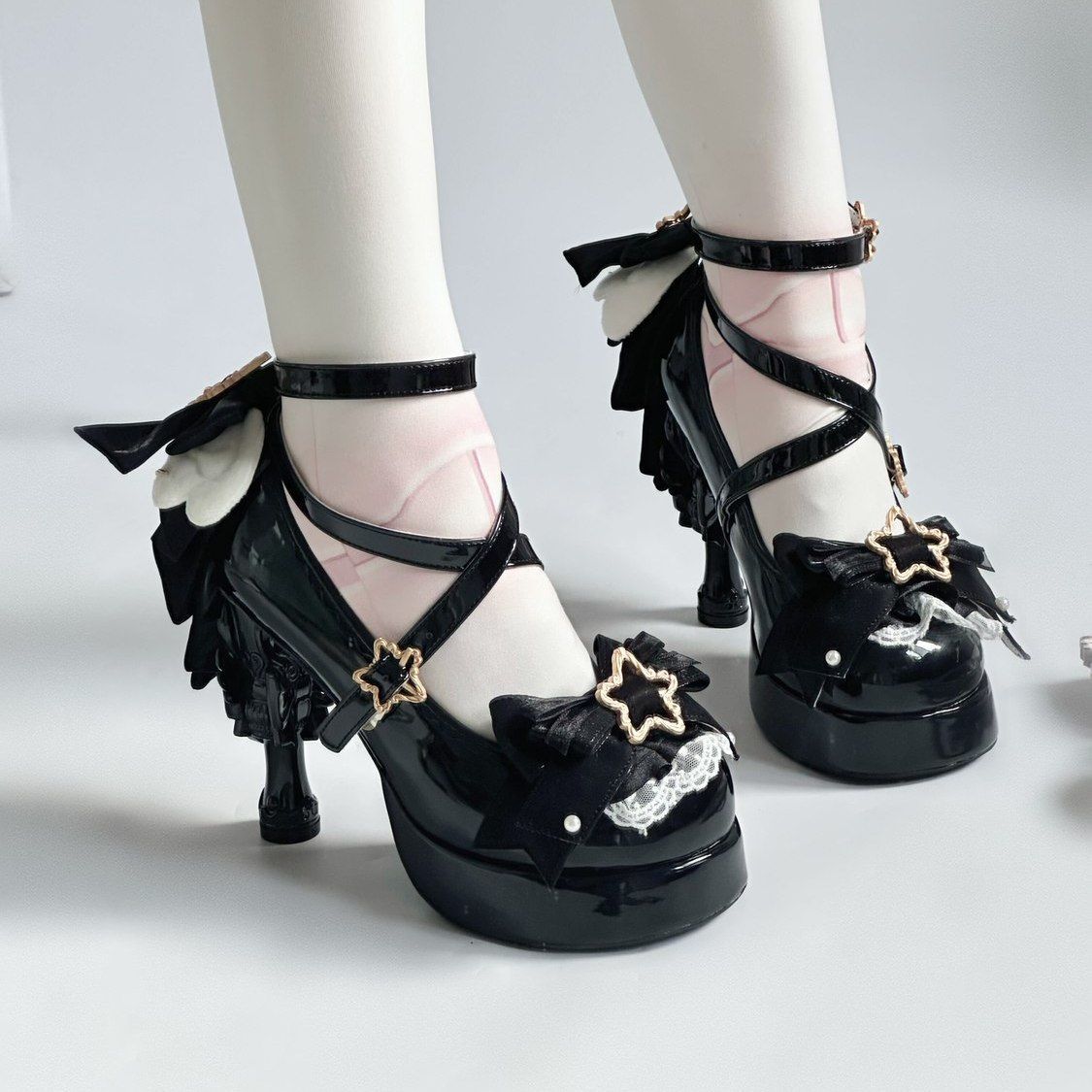 Lolita Patent Leather Unique Heel Pumps with Bow – Sweet Original Design